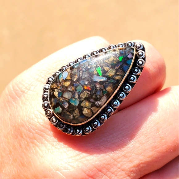 New Copper Ethiopian Opal 925 Silver Ring. - Picture 1 of 10